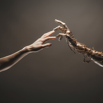 Conceptual image of hands reaching towards each other