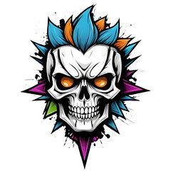 Punk Skull Head Mascot and Rock Star Skeleton: Esport Music Icon Badge Emblem