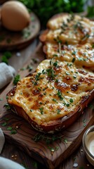 Welsh rarebit, Delicious food style, Horizontal top view from above