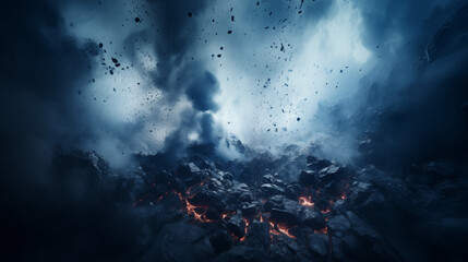 Volcanic Eruption and Ash Cloud Underwater Concept - obrazy, fototapety, plakaty