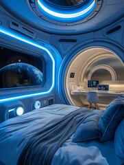 interior of a spaceship sleeping pod - obrazy, fototapety, plakaty