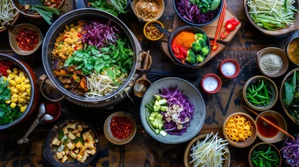 Fotobehang Flavorful vegetarian hotpot a celebration of plant-based ingredients in a colorful © WARIT_S