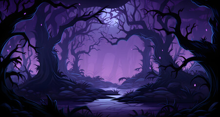 Fototapeta na wymiar a cartoon illustration of an eerie night forest