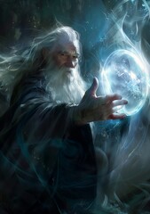 wizard holding ball hand blizzard concept artists promotional orb time still lord rings princess sorcerer - obrazy, fototapety, plakaty