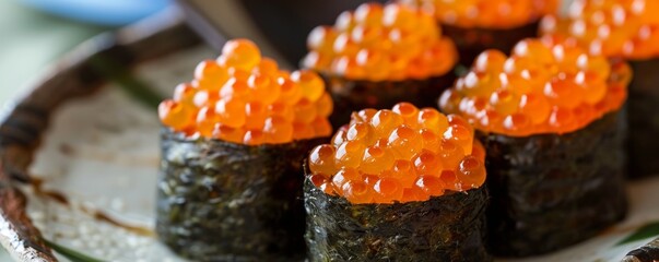 Handcrafted salmon roe sushi