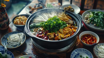 Fotobehang Health and flavor converge in a vegetarian hotpot © WARIT_S