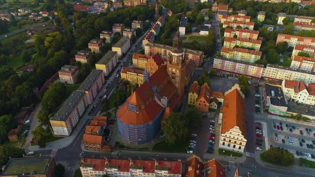Old Town Market Church Stargard Stary Rynek Kosciol Aerial View Poland