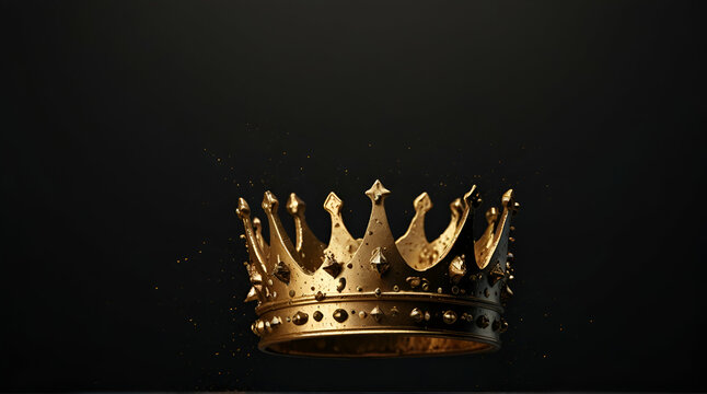 Shattering golden royalty king, queen, prince or princess crown. Blasting fiery background. Isolated black background. Fantasy exploding medieval crown.generative.ai