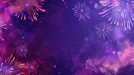 A digital illustration of fireworks in shades of purple and pink, ideal as a banner with blank space for text or design