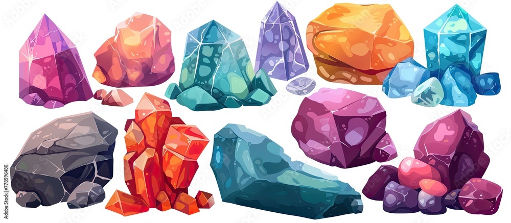 Aufkleber aqua painted rocks arranged in a colorful gesture on a white textile background, creating a comforta