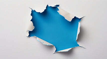 Blue ripped paper in the center of white background