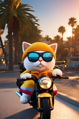 little cat bike riding, eye glasses