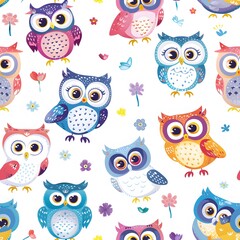 Cute cartoon owl seamless pattern, colorful, lovely and funny