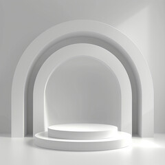 Interior white stage design with pedestrian stairs