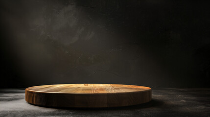 A round wooden plate on black background 