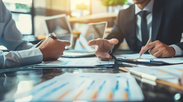 A knowledgeable business consultant offering expert advice to a corporate client during a meeting.