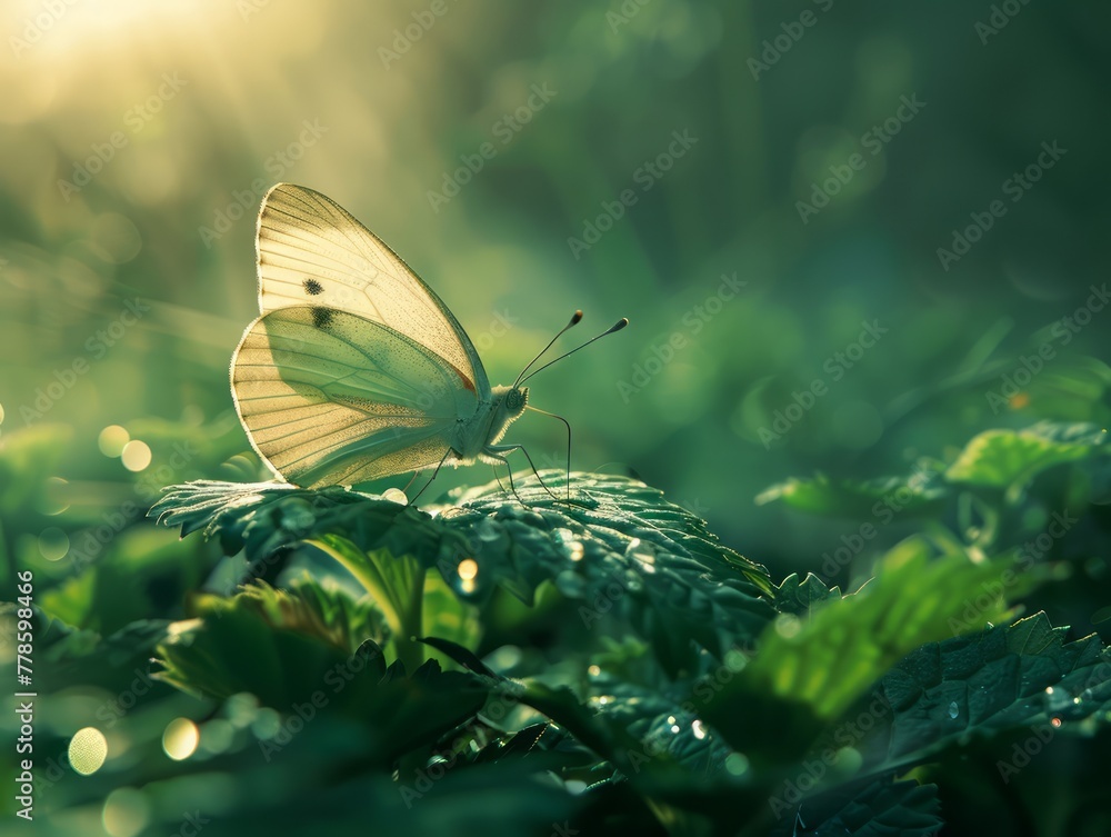 Aufkleber majestic butterfly resting on lush greenery with sunlight filtering through the leaves creating a se