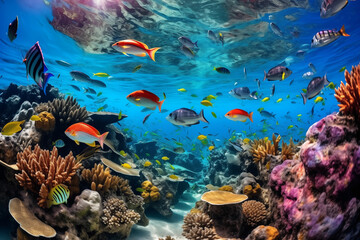Obraz na płótnie Canvas underwater coral reef and fishes