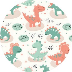 Obraz premium Cute cartoon pattern with dinosaur characters