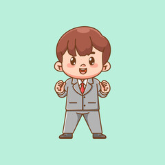 Cute fun spirit businessman suit office workers kawaii chibi character mascot illustration outline style design