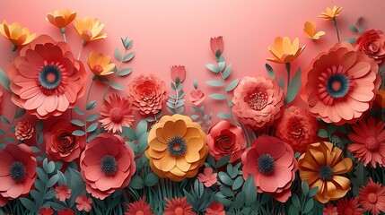 Banner design for spring sale promotion campaign Flowers handmade paper craft style ,Generative ai, 