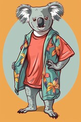 Summer Fun with Koala, Animal Summer fashion theme,  2D illustration, isolate on soft color background
