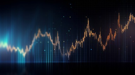  High quality, high resolution stock market graph on blue background with bokeh lights. Abstract financial business concept for wallpaper or web design in dark style. High detail, sharp focus, profess