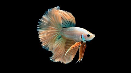 Fototapeta premium the Betta fish swimming gracefully against a black background, showcasing its stunning multi-colored fins and intricate patterns, Siamese fighting fish, natural grace and elegance