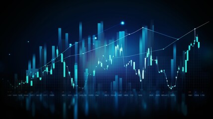 Obraz premium High quality, high resolution stock market graph on blue background with bokeh lights. Abstract financial business concept for wallpaper or web design in dark style. High detail, sharp focus, profess
