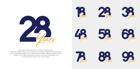 anniversary logotype vector design set with handwriting, blue and orange color can be use for special day