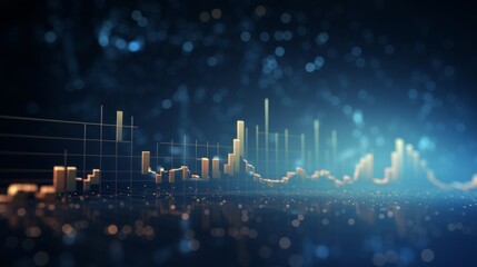 Naklejka premium High quality, high resolution stock market graph on blue background with bokeh lights. Abstract financial business concept for wallpaper or web design in dark style. High detail, sharp focus, profess