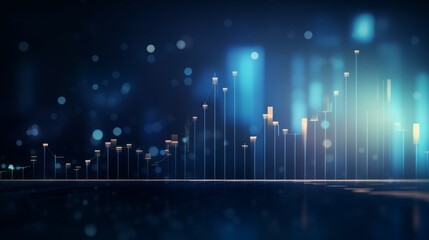 Fototapeta premium High quality, high resolution stock market graph on blue background with bokeh lights. Abstract financial business concept for wallpaper or web design in dark style. High detail, sharp focus, profess