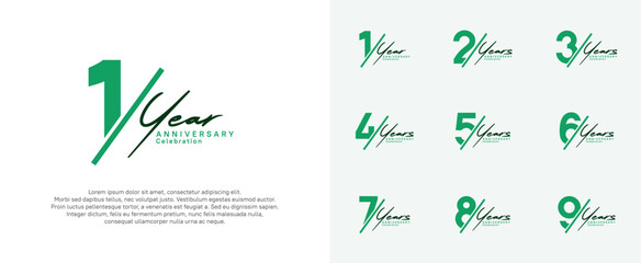 anniversary logotype vector design with slash and black handwriting green color for special day
