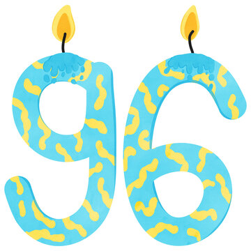 96th Birthday candle number, age, anniversary candle, burning candle number