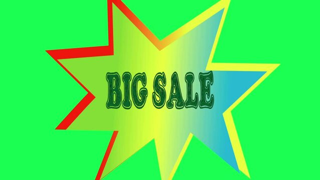 Big Sale HD animated text, with star logo behind, green background