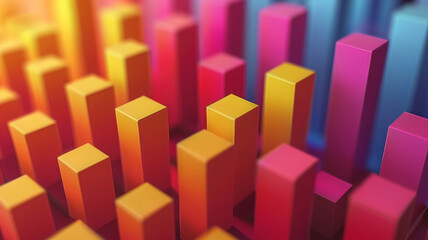 Vibrant 3D illustration of rising bar graph in gradient colors for modern data visualization.