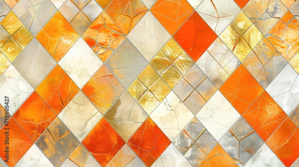 Aufkleber moroccan-inspired tiles, presenting an abstract geometric pattern in a striking combination of orang