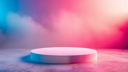 Minimalist circular product stand with a colorful gradient background, ideal for displays.
