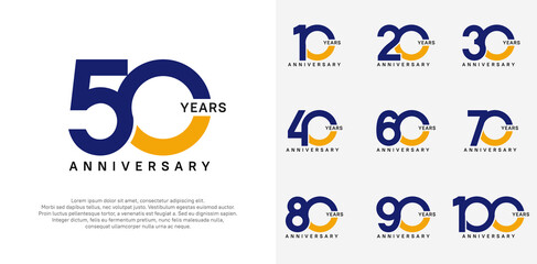 anniversary logotype vector set with blue and orange color for special celebration day