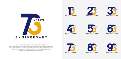 anniversary logotype vector set with blue and orange color for special celebration day