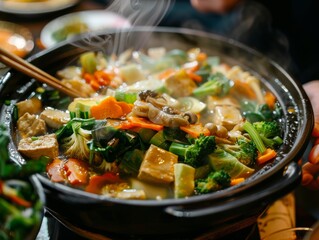 Mindful eating with a veggy hotpot balancing flavor and nutrition in every bite