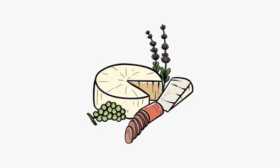 Hand drawn different type of cheese