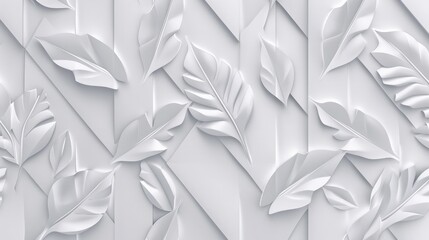 A seamless pattern of white 3D tiles with geometric leaf designs, creating an elegant and modern texture for a background.