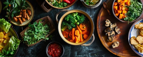 Obraz na płótnie Canvas Vegetarian hotpot a culinary celebration of color