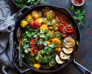 Vegetarian hotpot for the health-savvy a pot brimming with lean - obrazy, fototapety, plakaty