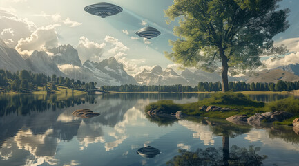 aliens settle their bases - obrazy, fototapety, plakaty