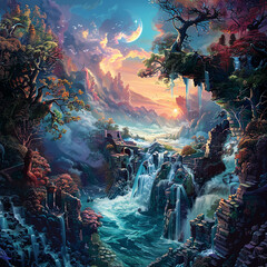 "Enchanted Waterfall Landscape"