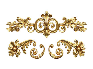 Golden vintage decorative elements with acanthus leaves and scroll isolated on white background