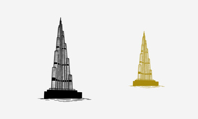 Dubai, UAE - March 04, 2024, Hand drawn sketch of Burj Khalifa, tallest building in the world