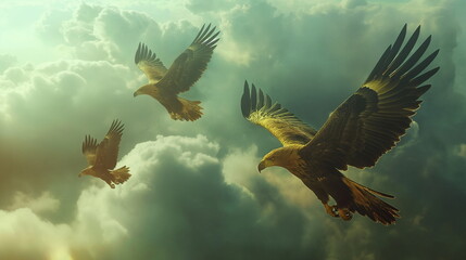 Obraz premium eagles flying on the sky with some of rain clouds